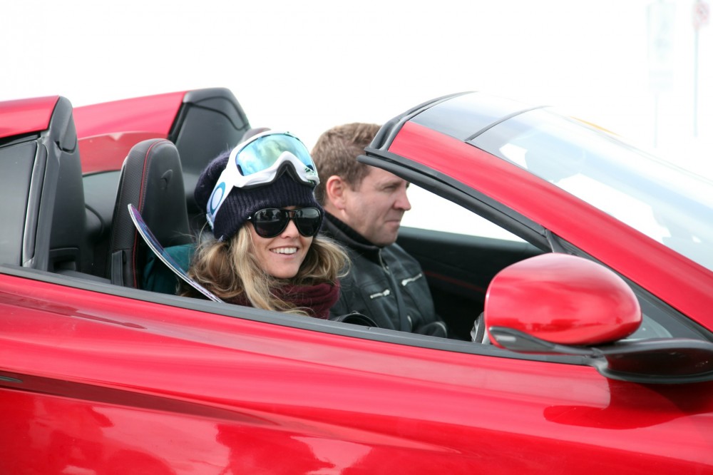 Pikes Peak record holder Rhys Millen and Winter X-Games snowboarder Chanelle Sladics “race” through the Rocky Mountains